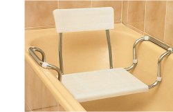 SEDILE ALLUNGABILE PER VASCA IN PLASTICA REGOLABILE CON SCHIENALE. TELAIO D'ACCIAIO CROMATO E PIANO DI SEDUTA IN MOPLEN CON 2 NERVATURE PER FISSARLO AL TELAIO.PORTATA MASSIMA 100KG - Magnumfarma.it