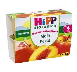 HIPP BIO FRUTTA GRATTUGGIATA MELA PESCA 4X100 G - Magnumfarma.it