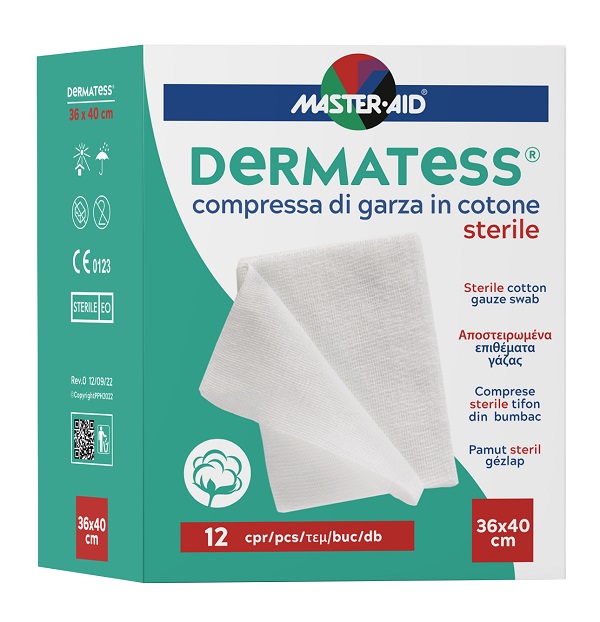 GARZA COMPRESSA MASTER-AID DERMATESS COTONE 36X40CM 12 PEZZI - Magnumfarma.it