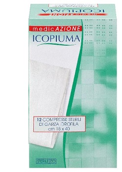 ICOPIUMA GARZA COMPRESSA IDROFILA IN COTONE PIEGATA STERILE SENZA FILO DI BARIO TITOLO 12/8 MISURA 18X40 CM IN BUSTA SINGOLA 12 PEZZI - Magnumfarma.it