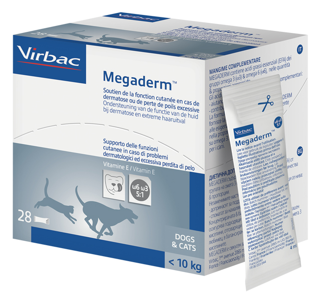MEGADERM SUPPLEMENTO GATTI E CANI INFERIORI A 10 KG SCATOLA DA 32 SACCHETTI MONODOSE 4 ML - Magnumfarma.it