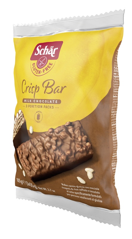 SCHAR CRISP BAR WAFERS CON NOCCIOLE RICOPERTI DI RISO SOFFIATO E CIOCCOLATO AL LATTE 3 PORZIONI DA 35 G - Magnumfarma.it