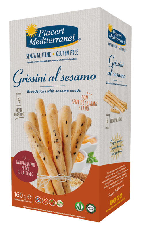 PIACERI MEDITERRANEI GRISSINI SESAMO 160 G - Magnumfarma.it