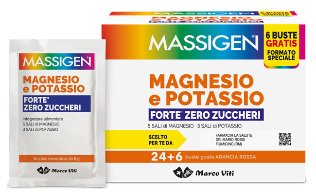 MASSIGEN MAGNESIO POTASSIO FORTE ZERO ZUCCHERO 24 BUSTINE + 6 BUSTINE - Magnumfarma.it