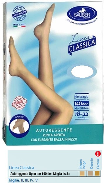SAUBER AUTOREGGENTE OPEN TOE MAGLIA LISCIA 140 DEN COLORE NEUTRO BEIGE TAGLIA 5 LINEA CLASSICA - Magnumfarma.it