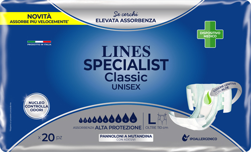 PANNOLONE A MUTANDA LINES SPECIALIST CLASSIC ALTA PROTEZIONE MG 20 PEZZI - Magnumfarma.it