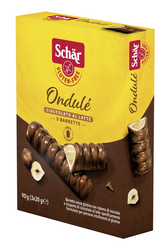 SCHAR ONDULE' BARRETTE CON RIPIENO DI NOCCIOLE RICOPERTE DI CIOCCOLATO AL LATTE 3 PORZIONI DA 30 G - Magnumfarma.it